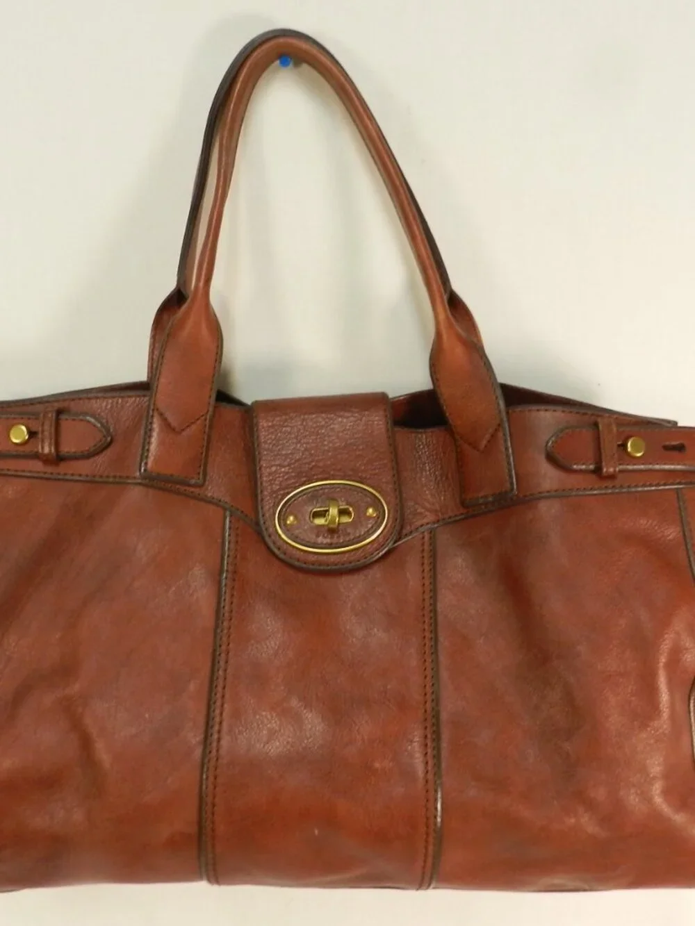 Fossil Vintage Maddox Large Leather whiskey brown tote bag purse carryall footed
